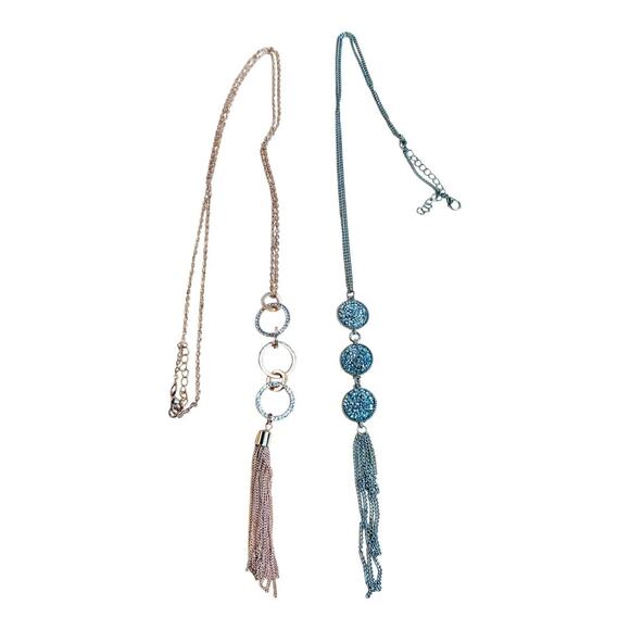Tassel Pendant Necklaces Sparkly Silver Tone and Rose Gold Tone - Picture 1 of 4